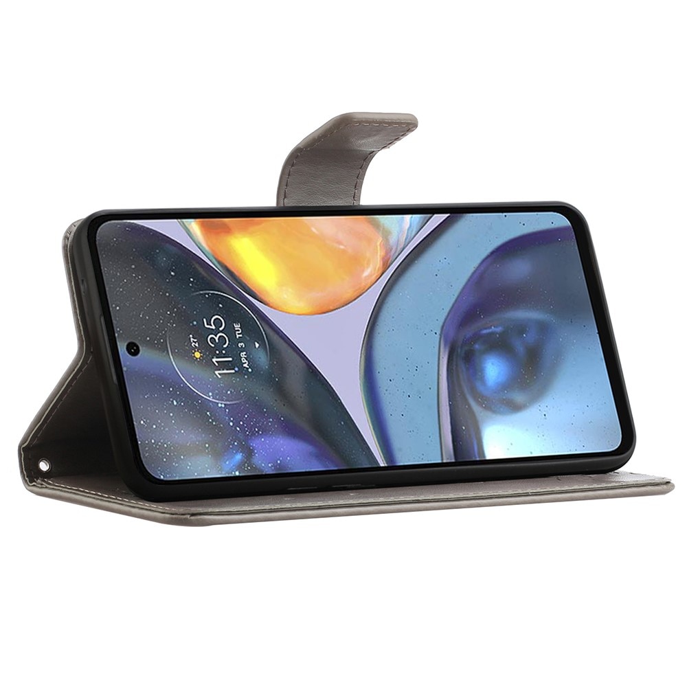 Étui en cuir à papillons pour Motorola Moto G22, Gris