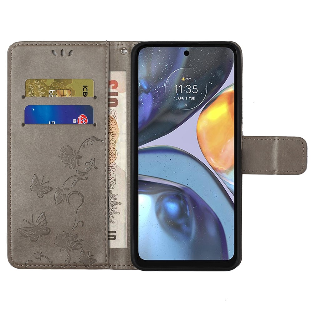 Étui en cuir à papillons pour Motorola Moto G22, Gris