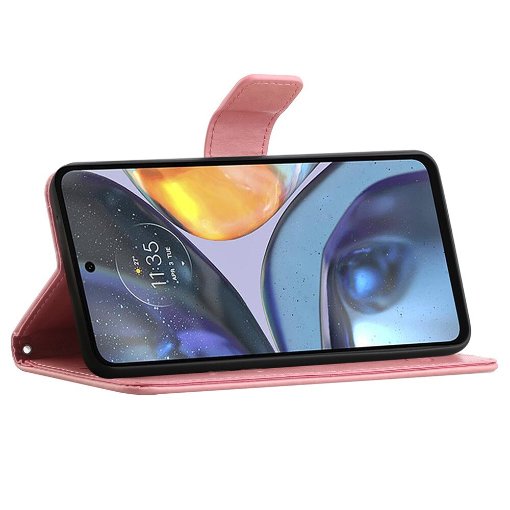Étui en cuir à papillons pour Motorola Moto G22, Rose