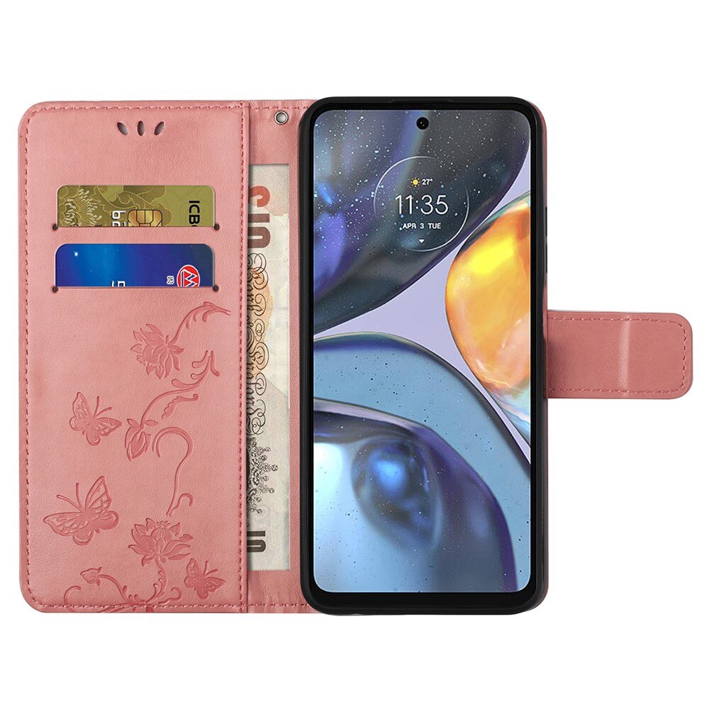 Étui en cuir à papillons pour Motorola Moto G22, rose