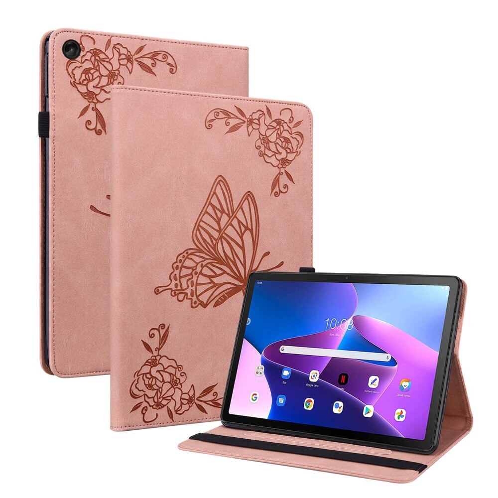 Étui en cuir avec papillons Lenovo Tab M10 Plus (3rd gen), rose