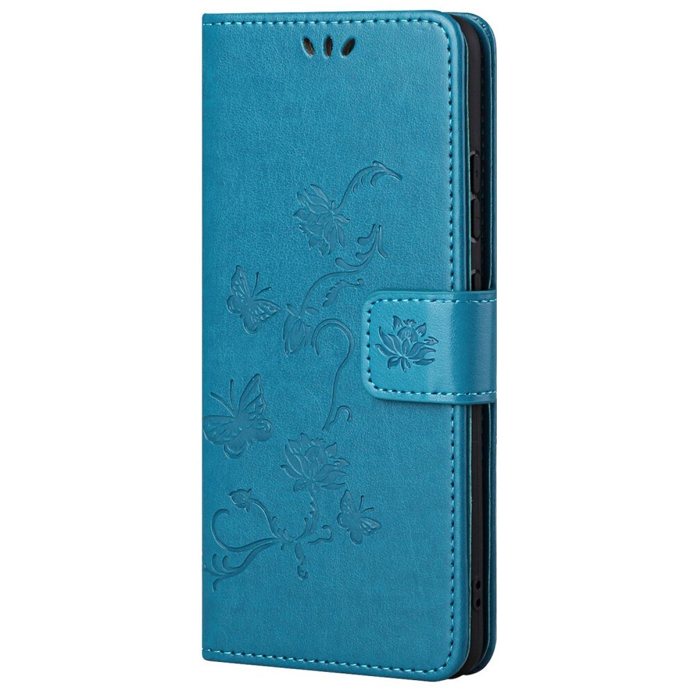 Étui en cuir à papillons pour Motorola Moto E32, Bleu
