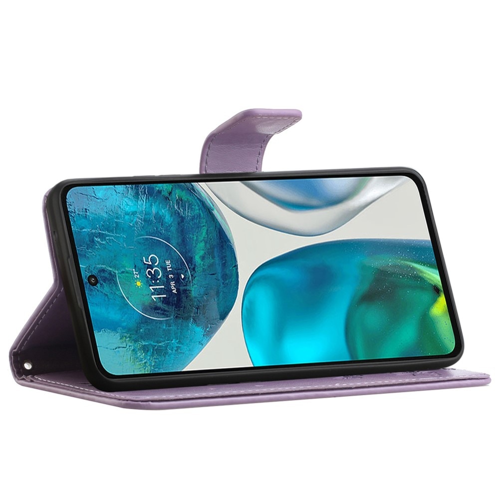 Étui en cuir à papillons pour Motorola Moto E32, Violet