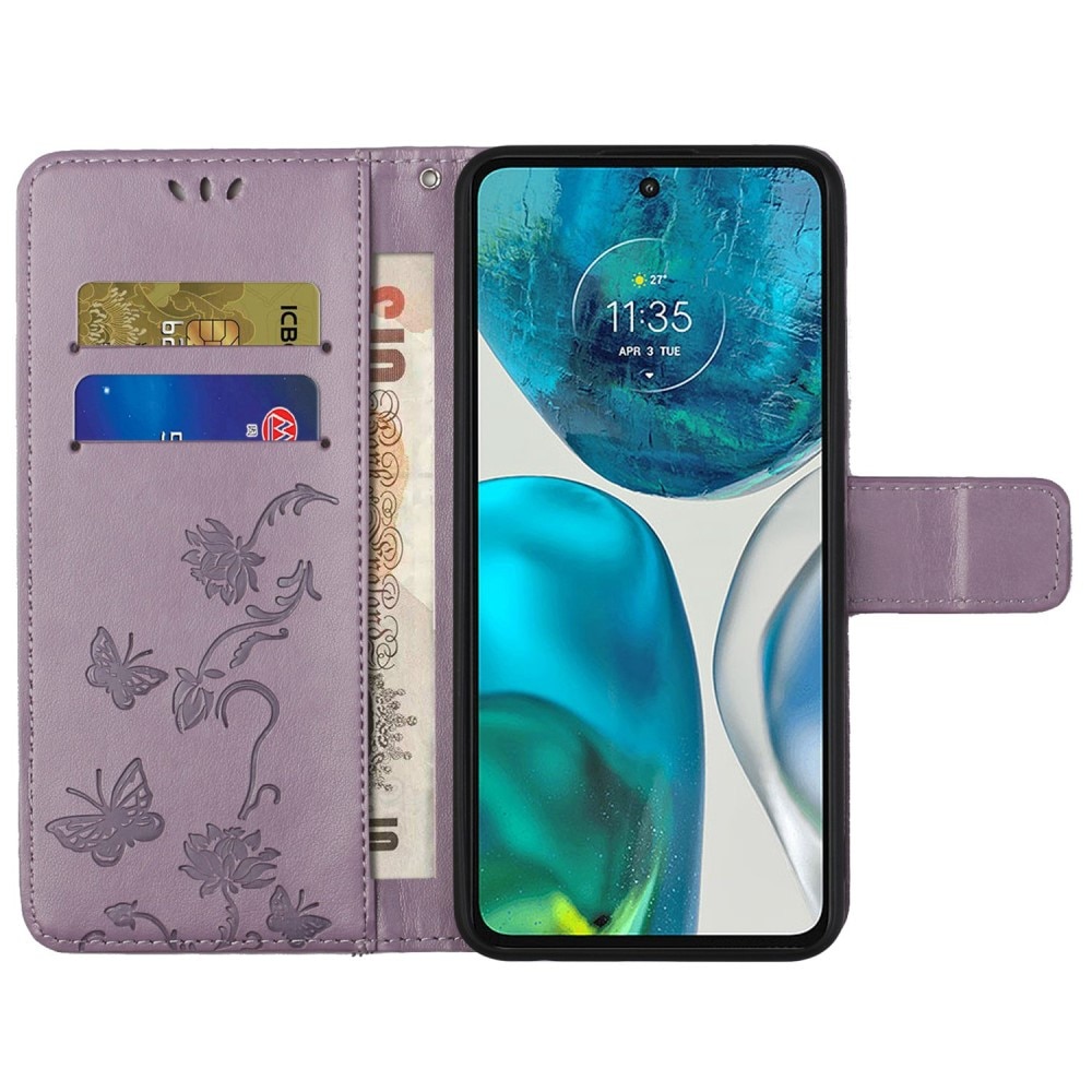 Étui en cuir à papillons pour Motorola Moto E32, Violet
