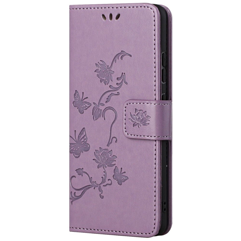 Étui en cuir à papillons pour Motorola Moto E32, Violet