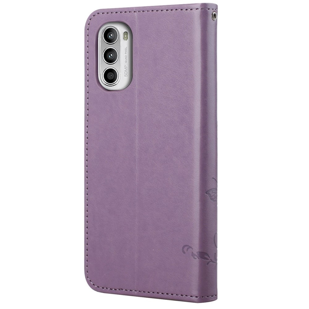 Étui en cuir à papillons pour Motorola Moto E32, Violet