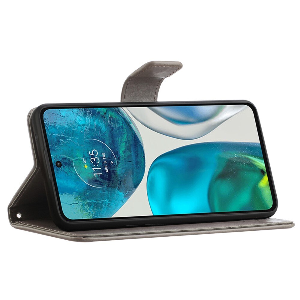 Étui en cuir à papillons pour Motorola Moto E32, Gris