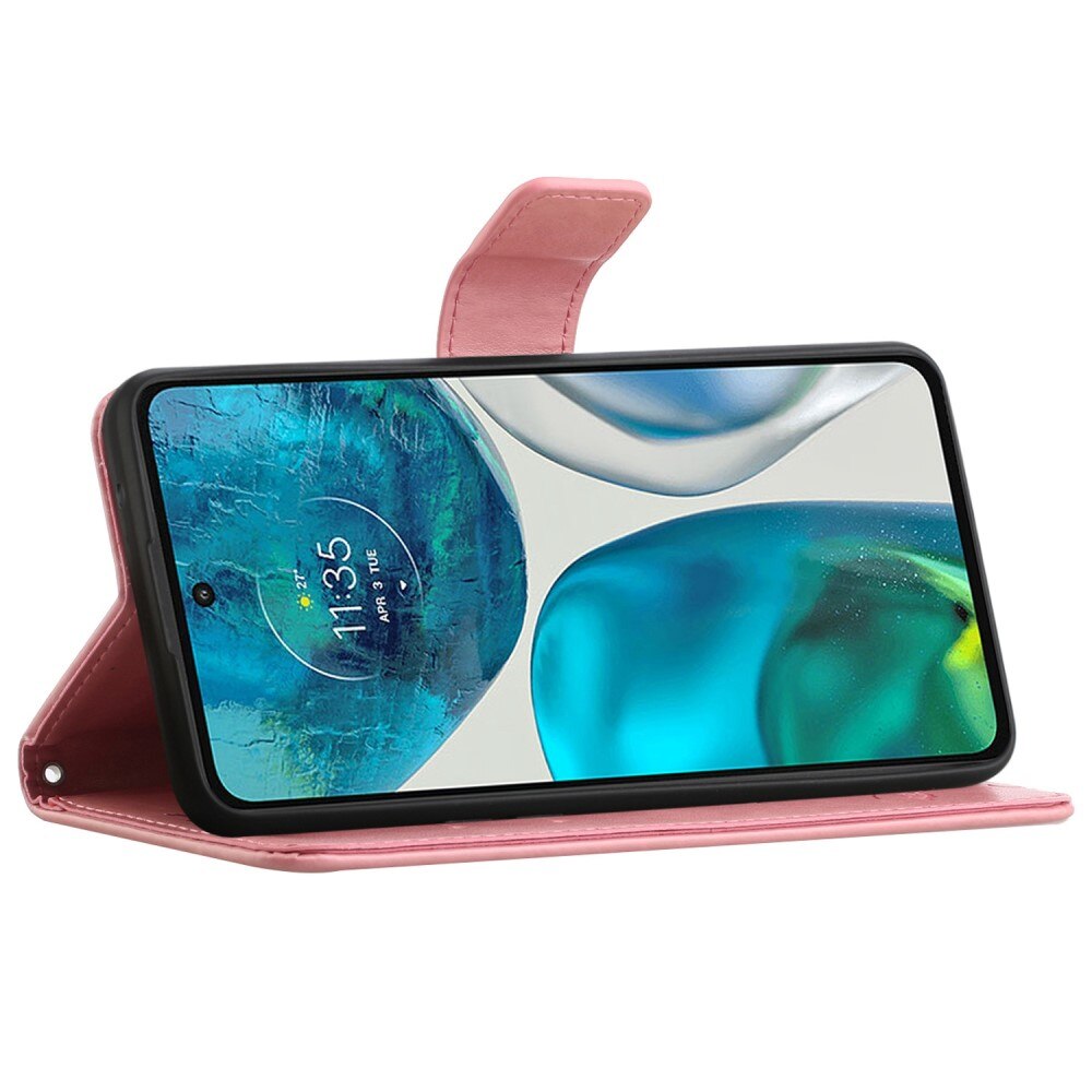 Étui en cuir à papillons pour Motorola Moto E32, Rose