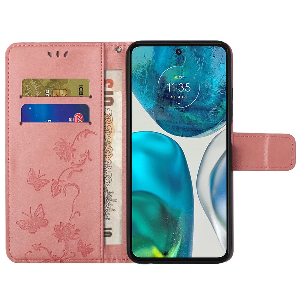 Étui en cuir à papillons pour Motorola Moto E32, Rose