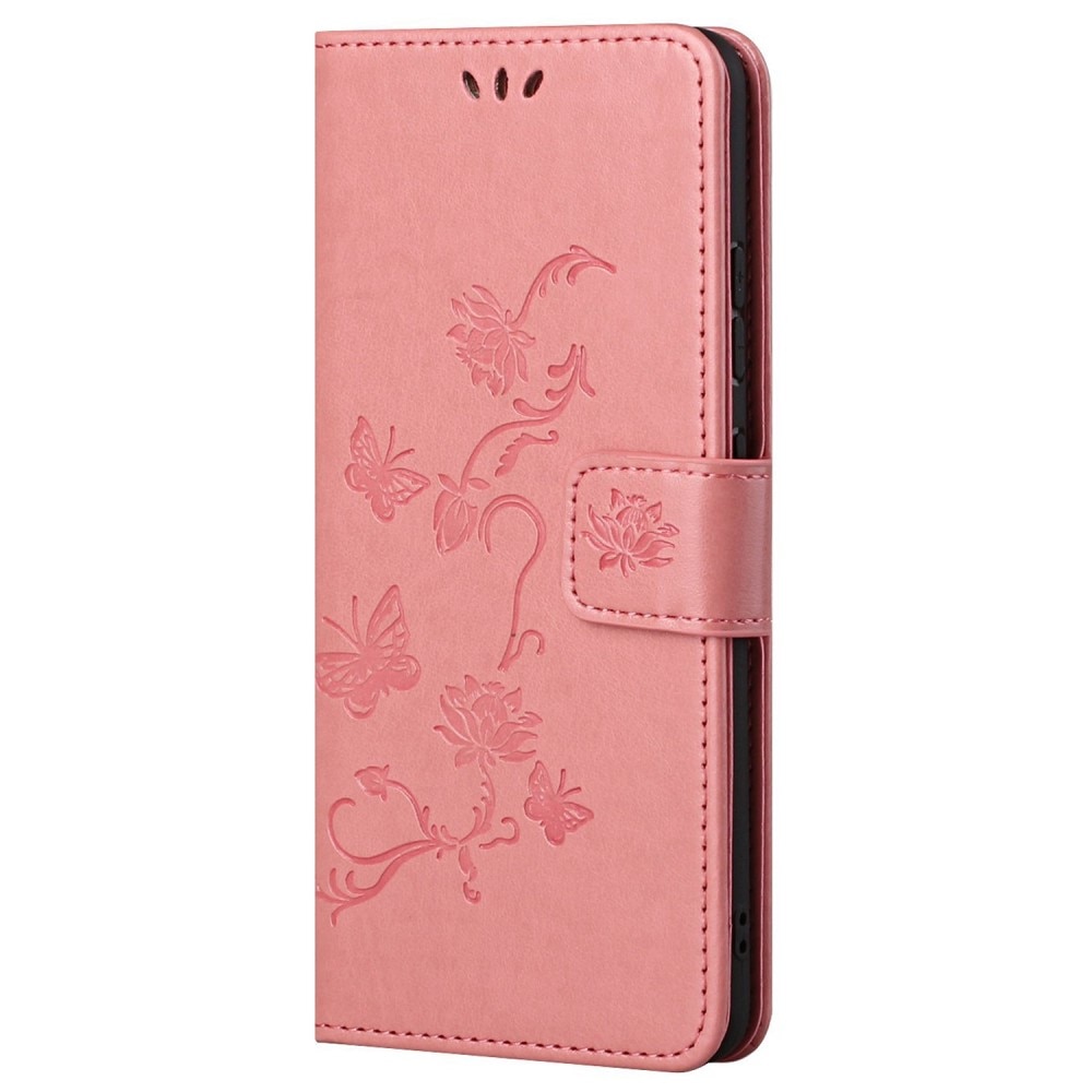 Étui en cuir à papillons pour Motorola Moto E32, Rose
