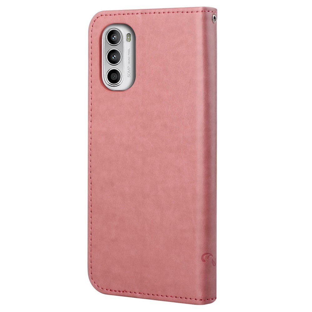 Étui en cuir à papillons pour Motorola Moto E32, Rose