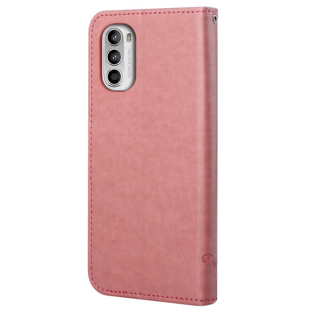 Étui en cuir à papillons pour Motorola E32, rose