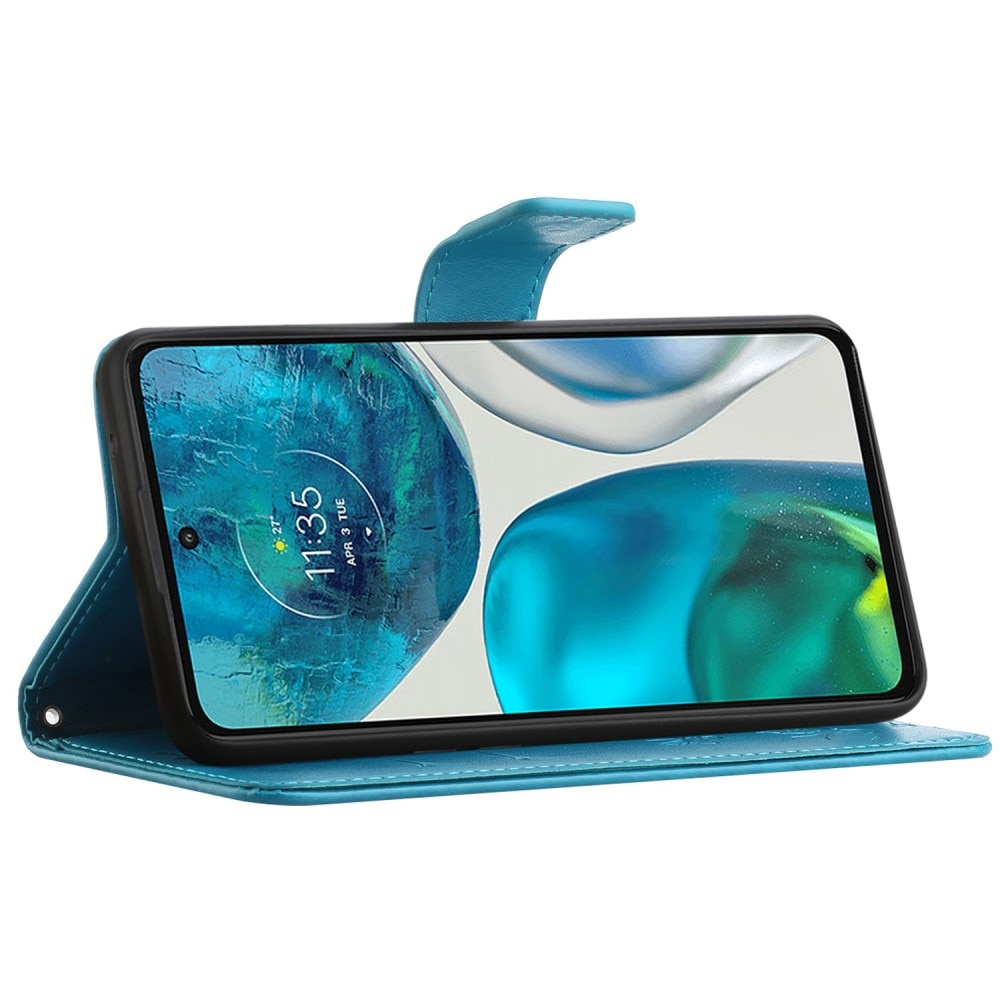 Étui en cuir à papillons pour Motorola Moto G52, Bleu