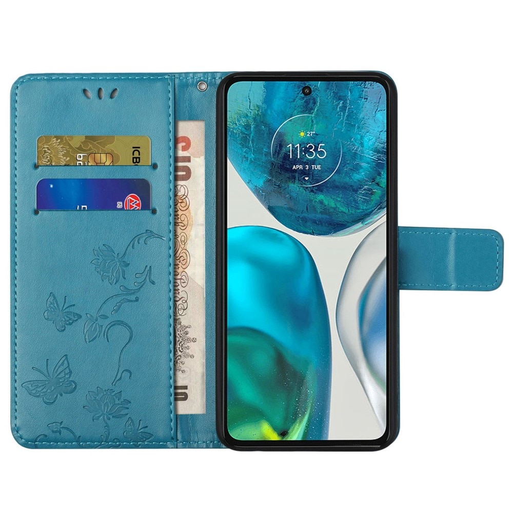 Étui en cuir à papillons pour Motorola Moto G52, Bleu