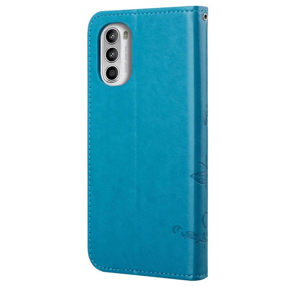 Étui en cuir à papillons pour Motorola Moto G52, bleu