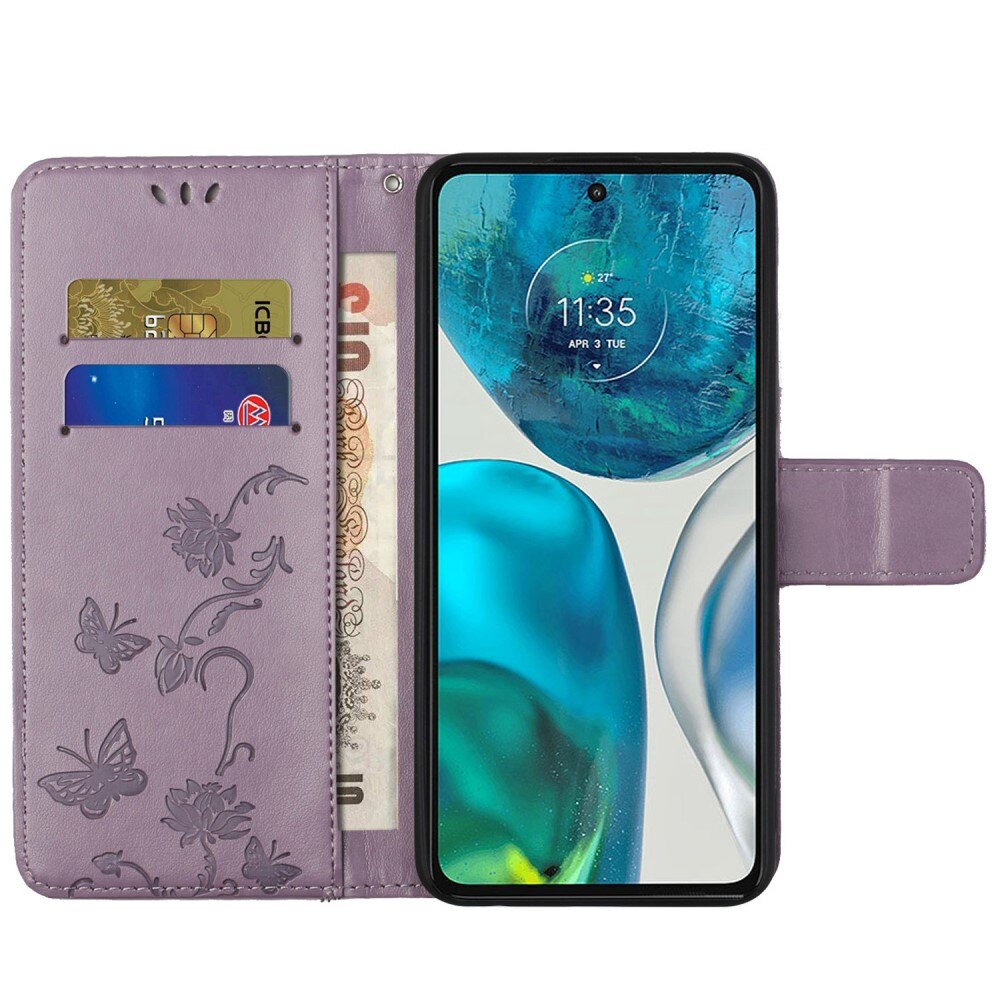 Étui en cuir à papillons pour Motorola Moto G52, Violet