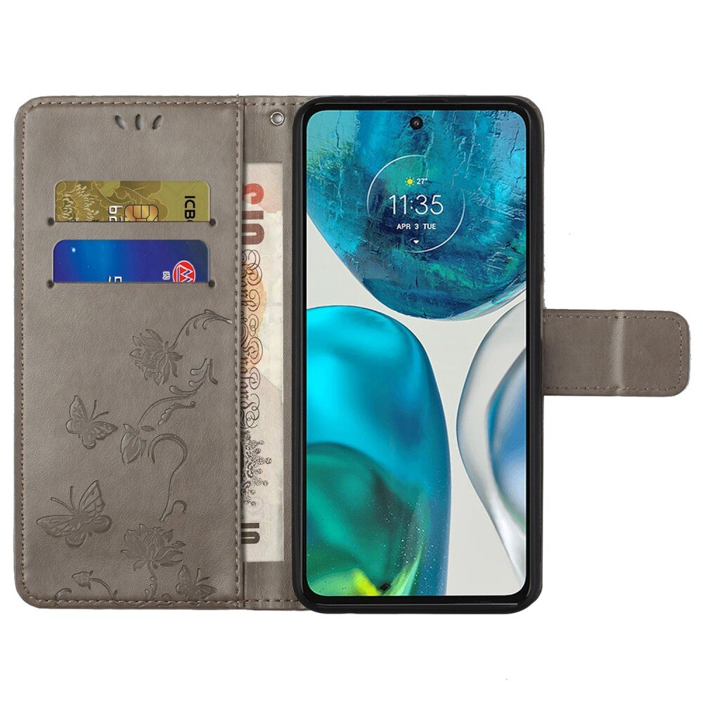 Étui en cuir à papillons pour Motorola Moto G52, Gris