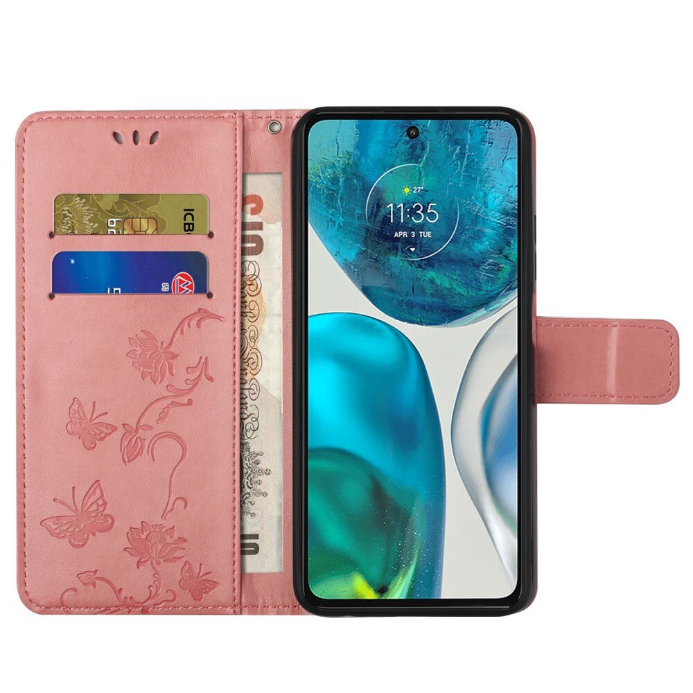 Étui en cuir à papillons pour Motorola Moto G52, Rose