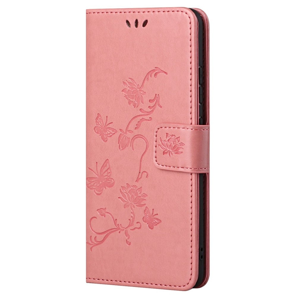 Étui en cuir à papillons pour Motorola Moto G52, Rose