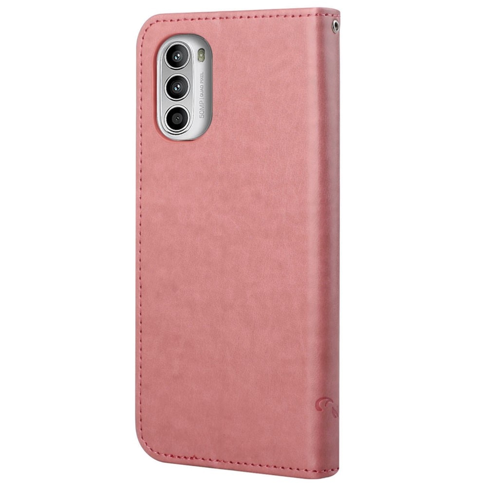 Étui en cuir à papillons pour Motorola Moto G52, Rose