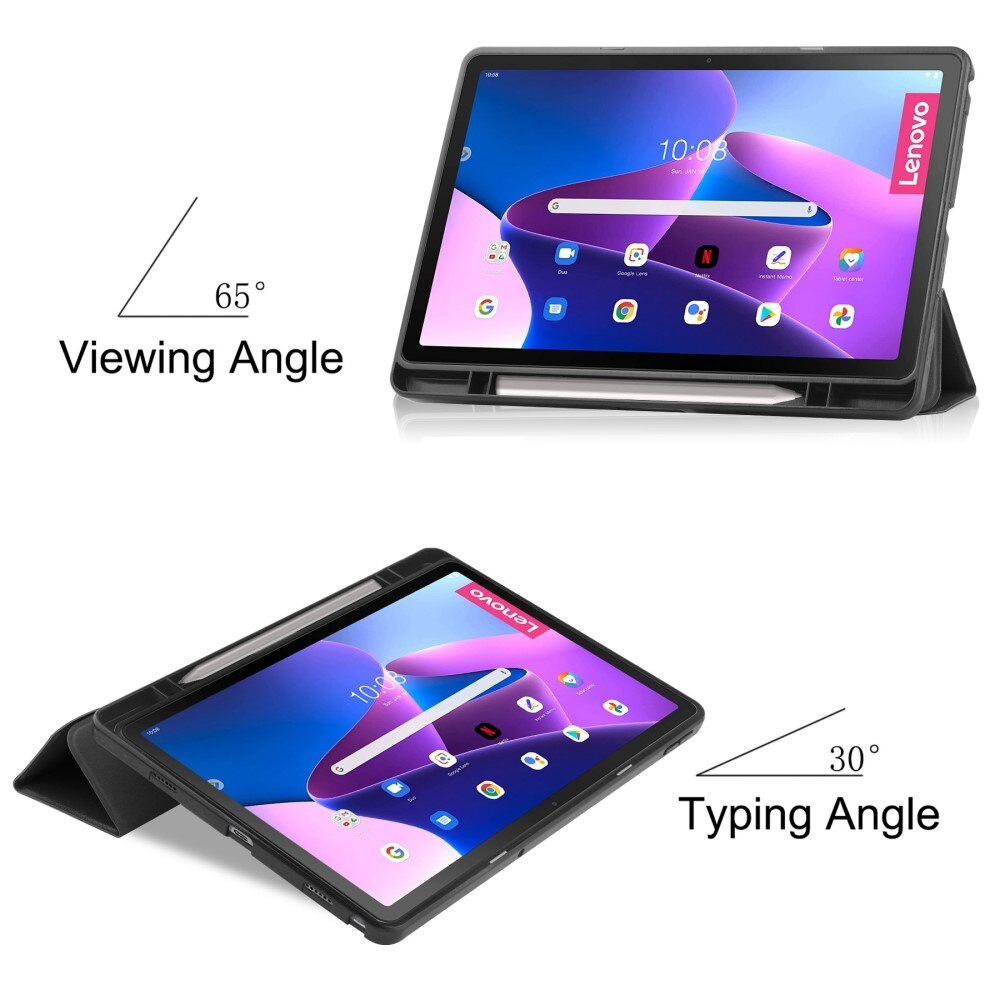 Étui Tri-Fold avec porte-stylo  Lenovo Tab M10 Plus (3rd gen), Noir