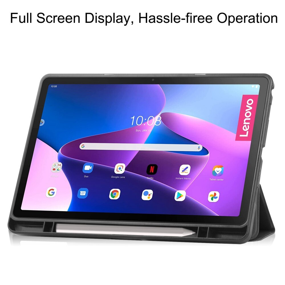 Étui Tri-Fold avec porte-stylo  Lenovo Tab M10 Plus (3rd gen), Noir