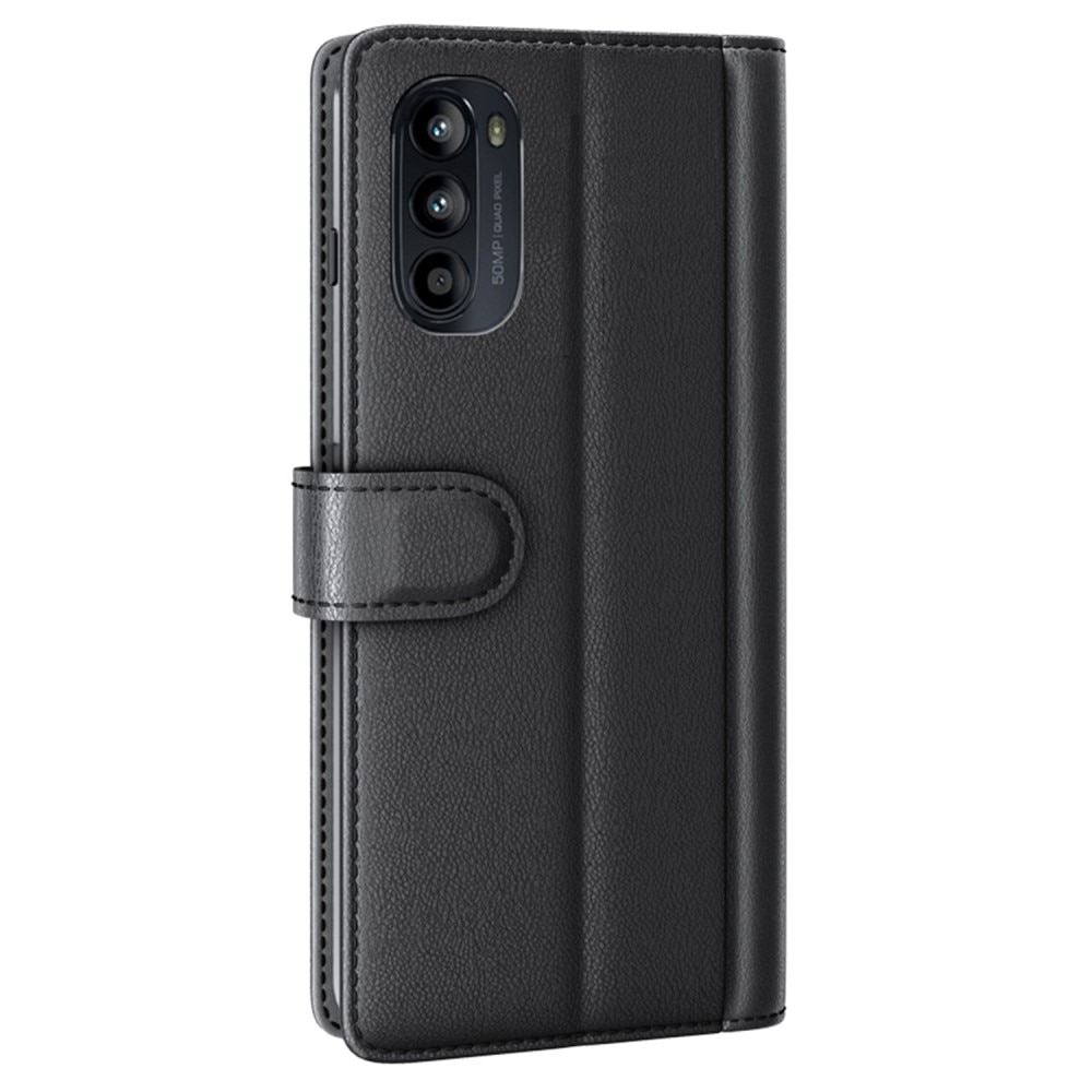 Étui en cuir veritable Motorola Moto G82/Moto G52, Noir