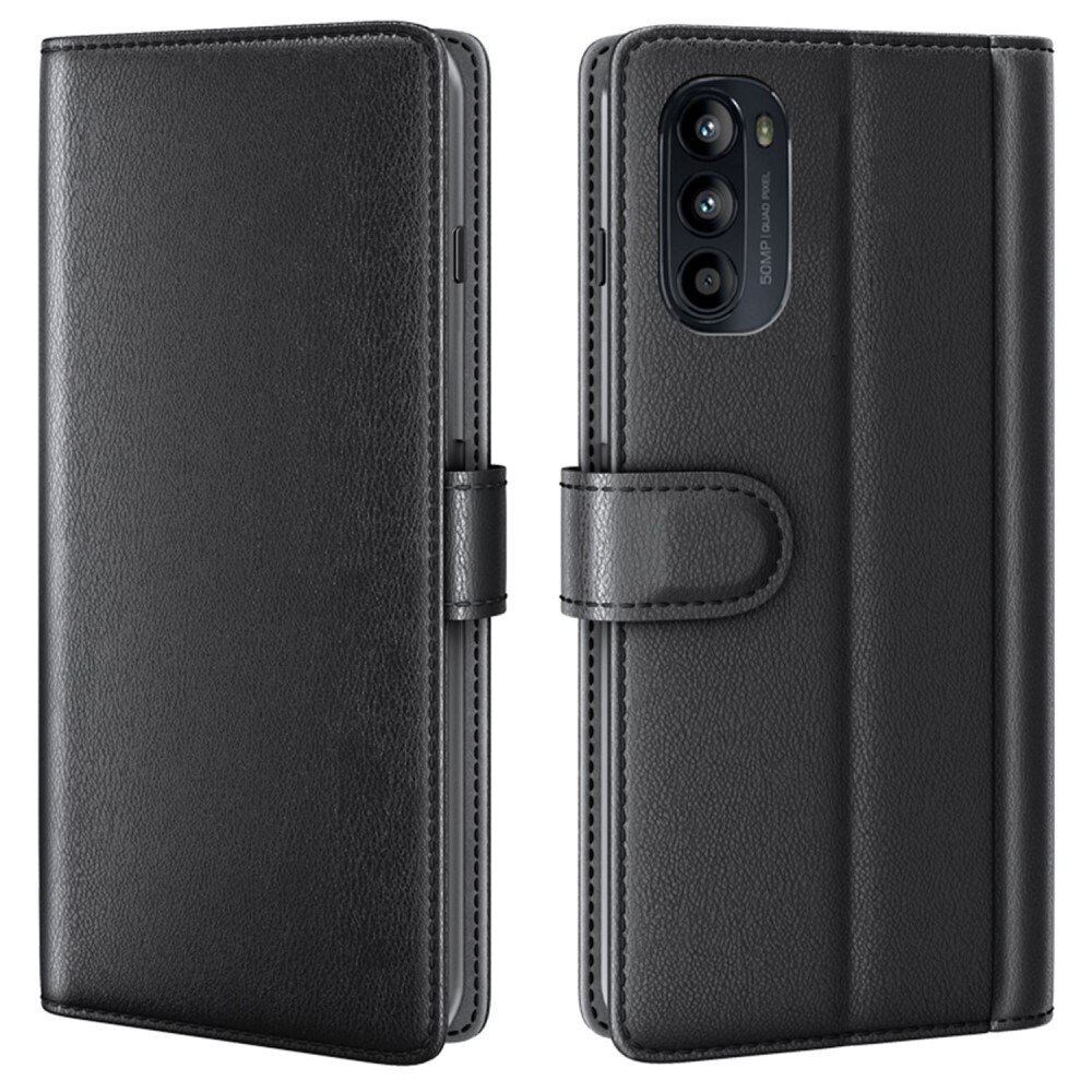 Étui en cuir veritable Motorola Moto G82/Moto G52, Noir