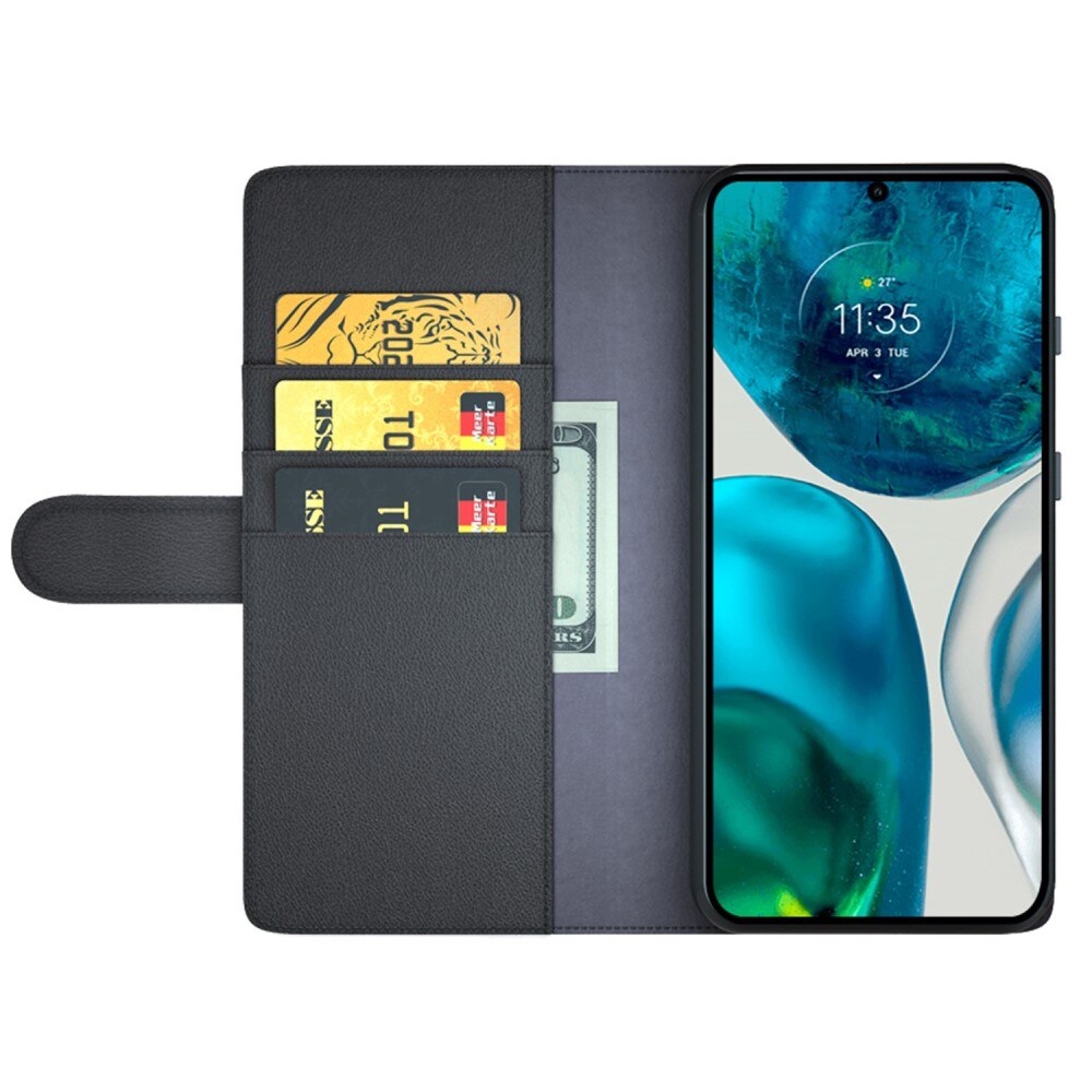 Étui en cuir veritable Motorola Moto G82/Moto G52, Noir