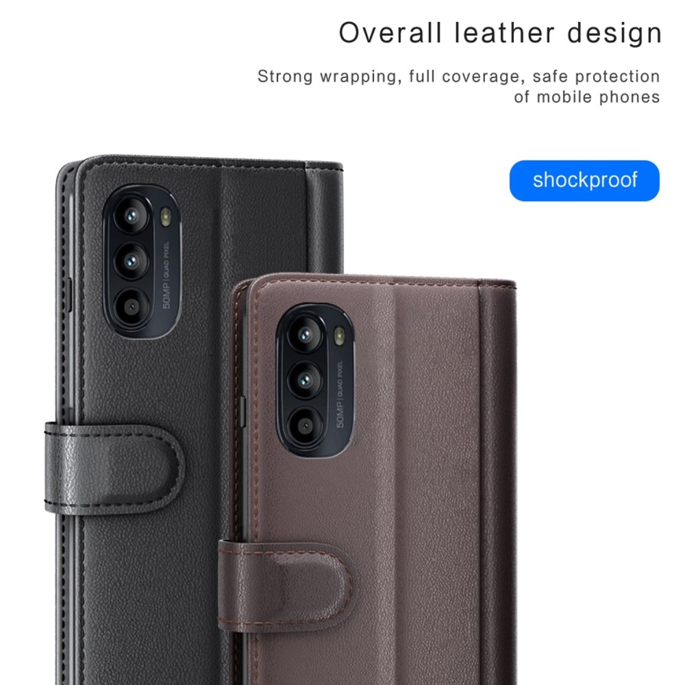 Étui en cuir veritable Motorola Moto G82/Moto G52, Noir