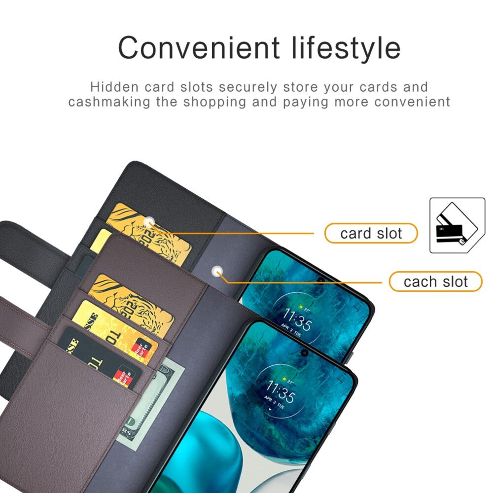 Étui en cuir veritable Motorola Moto G82/Moto G52, Noir