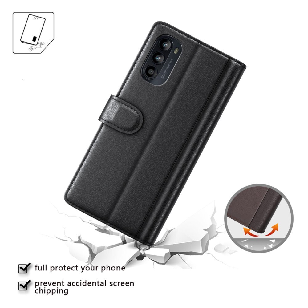 Étui en cuir veritable Motorola Moto G82/Moto G52, Noir