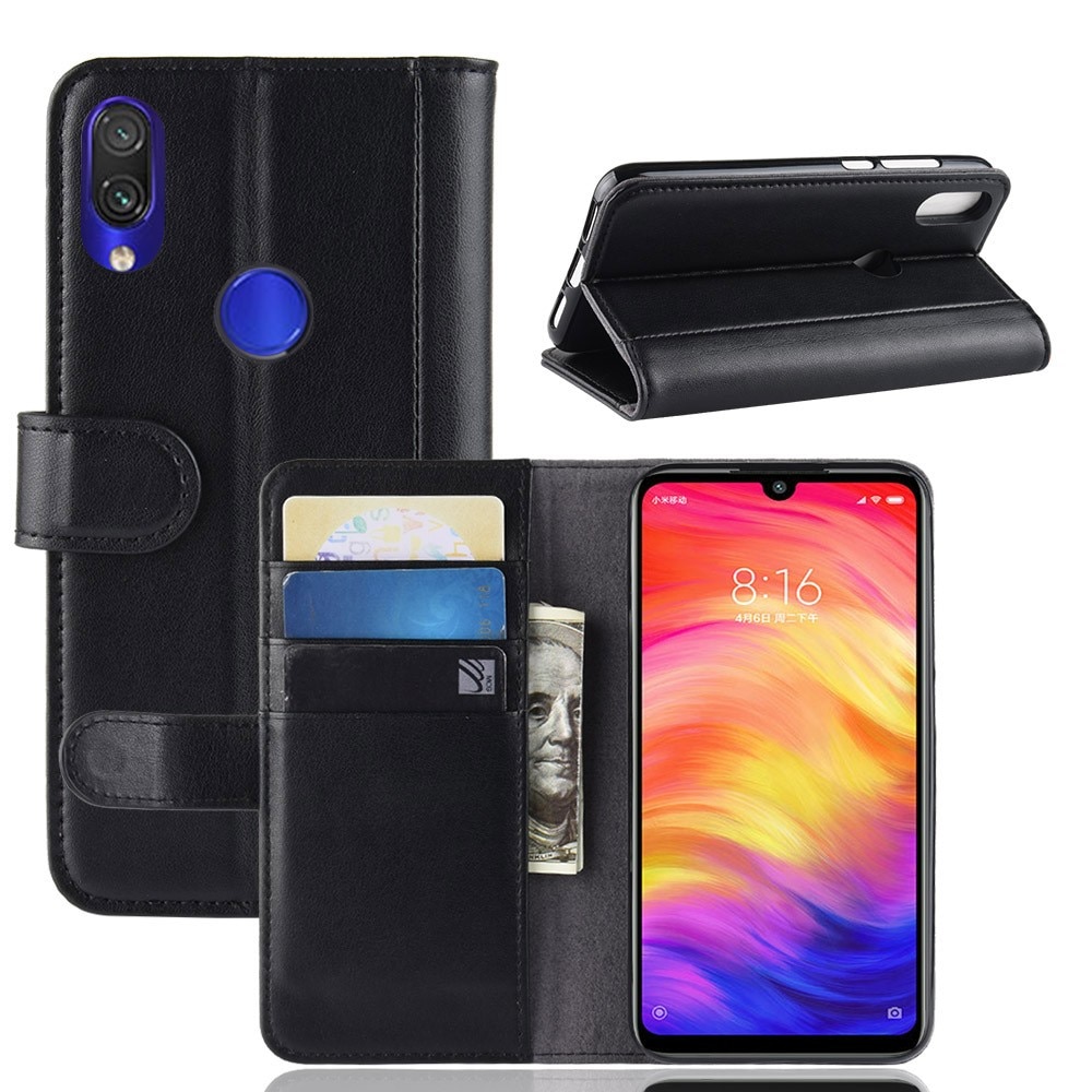 Étui en cuir veritable Xiaomi Redmi Note 7 noir