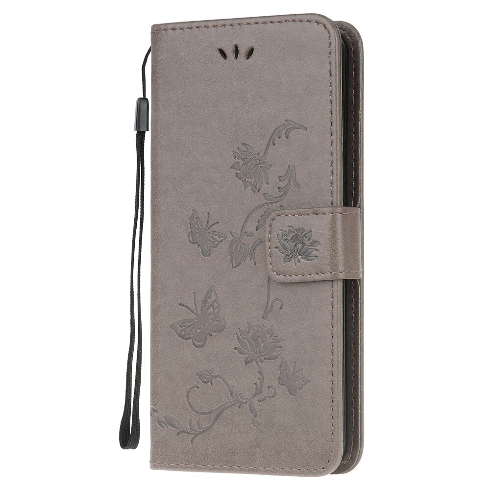 Étui en cuir à papillons pour Xiaomi Redmi 9C, Gris