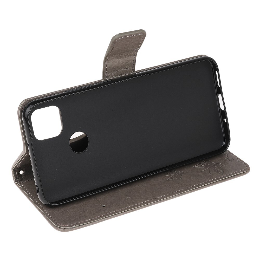Étui en cuir à papillons pour Xiaomi Redmi 9C, Gris