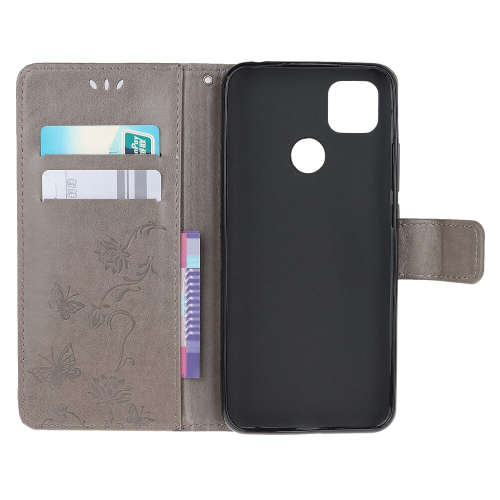 Étui en cuir à papillons pour Xiaomi Redmi 9C, Gris