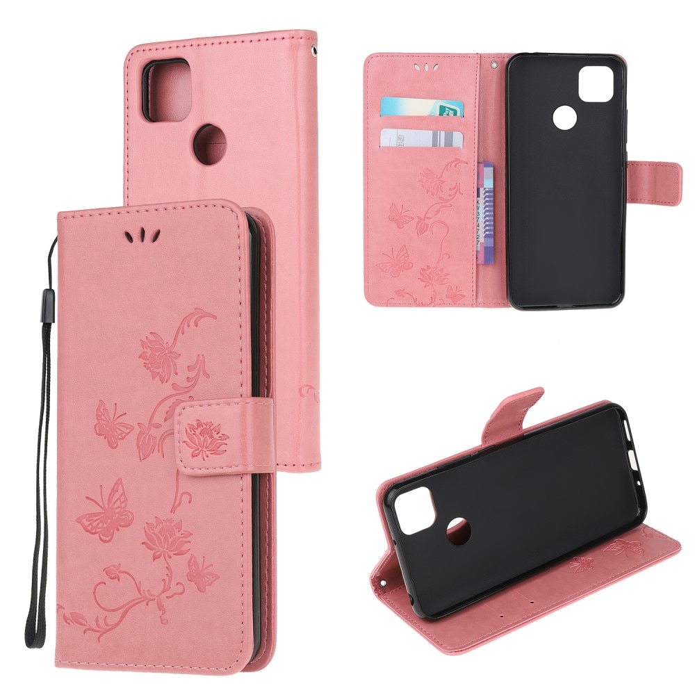 Étui en cuir à papillons pour Xiaomi Redmi 9C, Rose