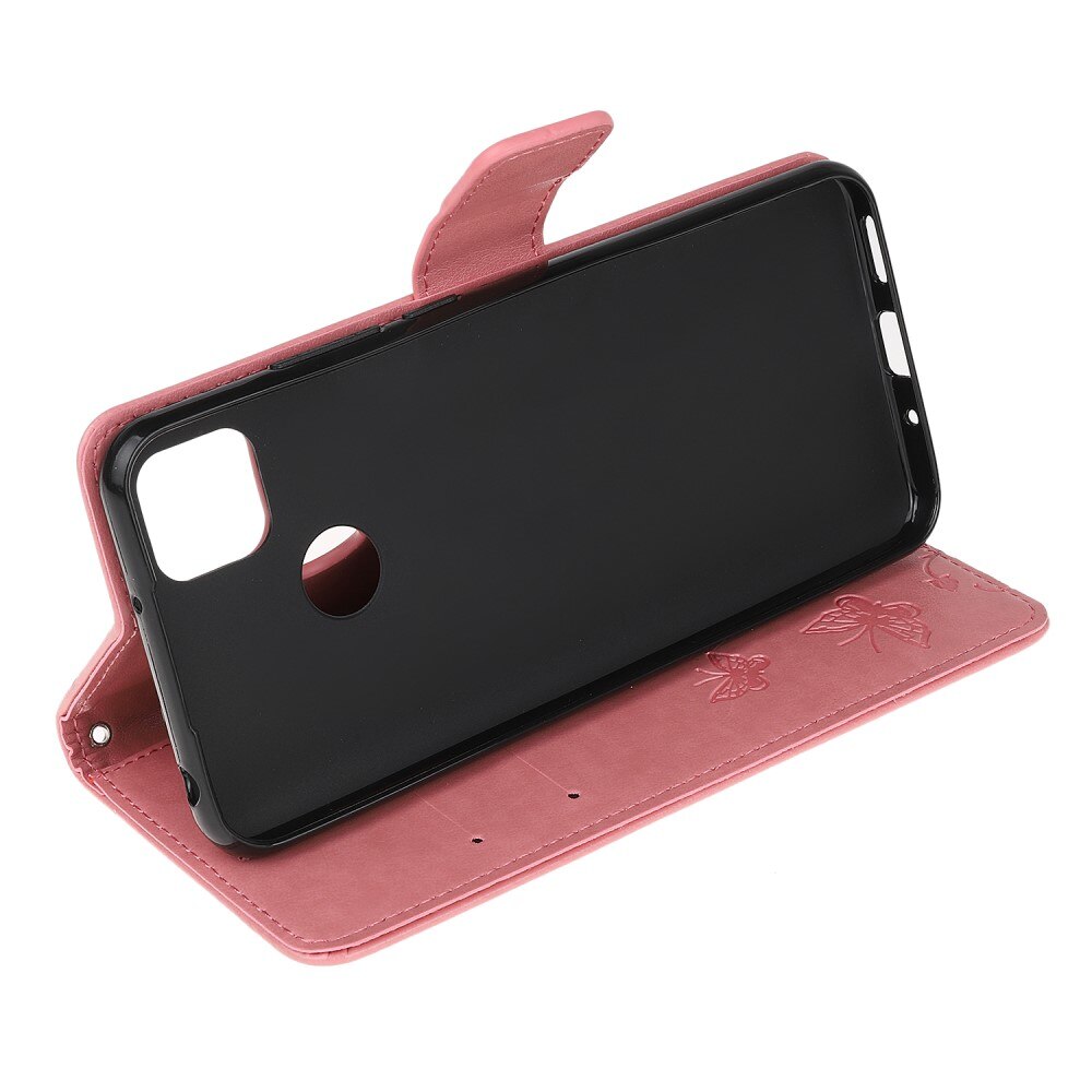 Étui en cuir à papillons pour Xiaomi Redmi 9C, Rose