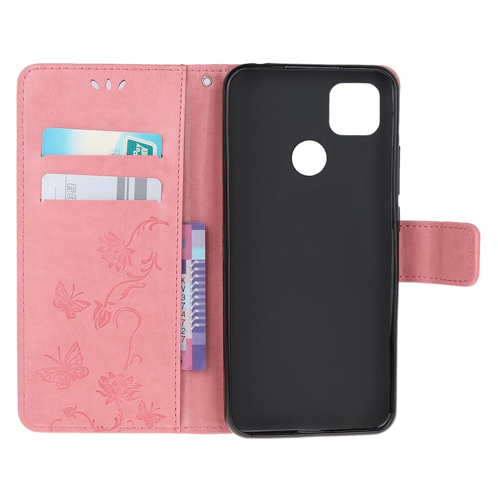 Étui en cuir à papillons pour Xiaomi Redmi 9C, Rose