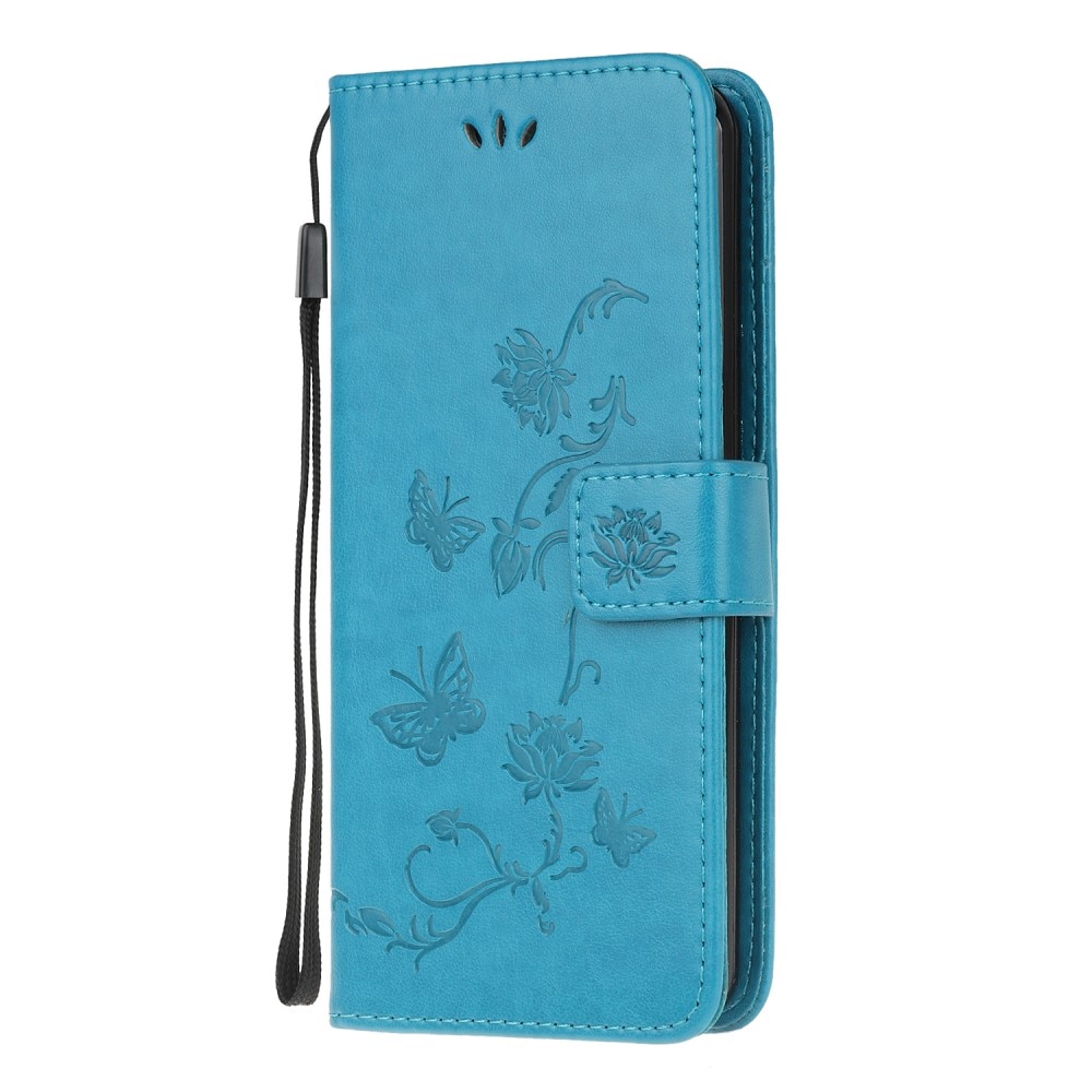 Étui en cuir à papillons pour Xiaomi Redmi 9C, Bleu