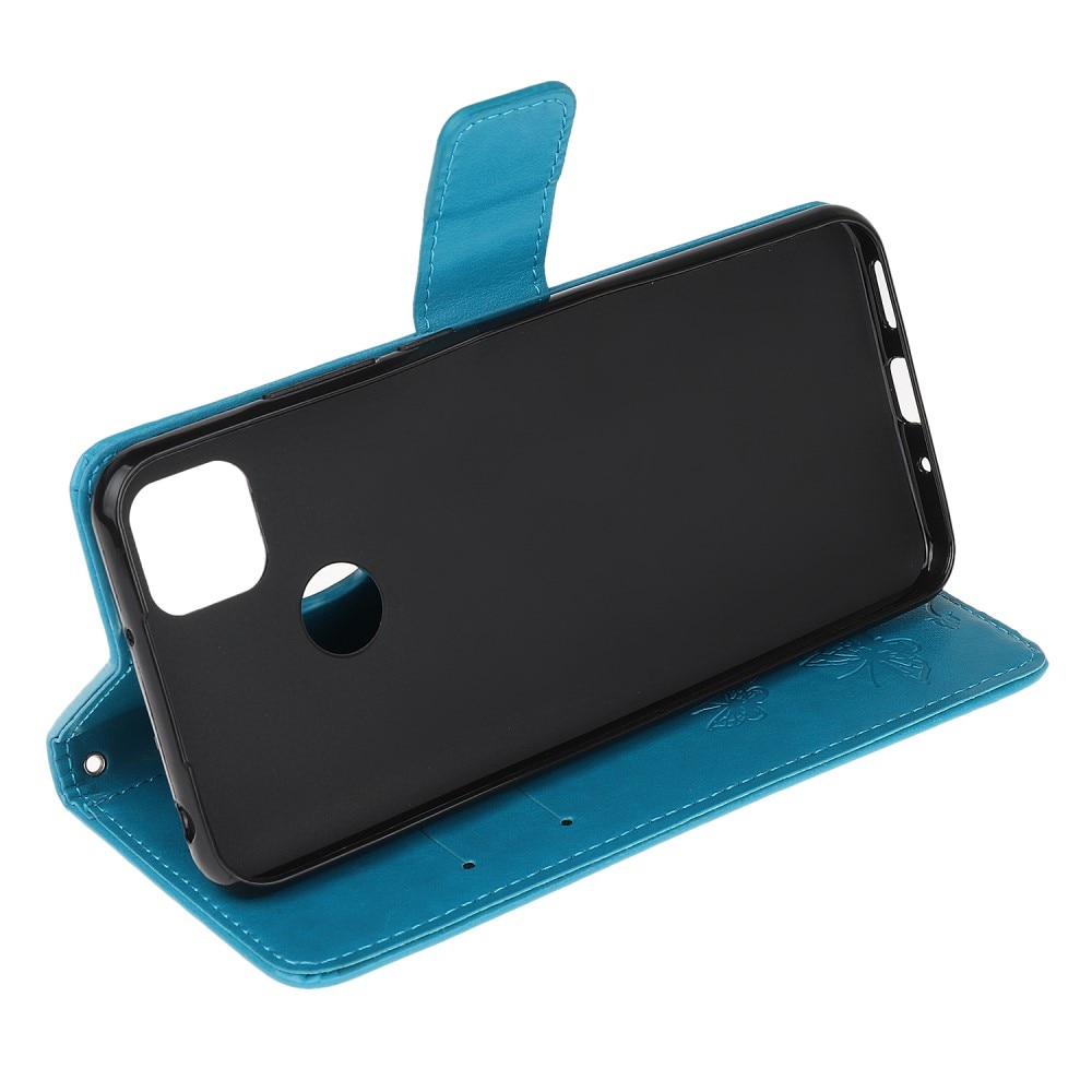 Étui en cuir à papillons pour Xiaomi Redmi 9C, Bleu