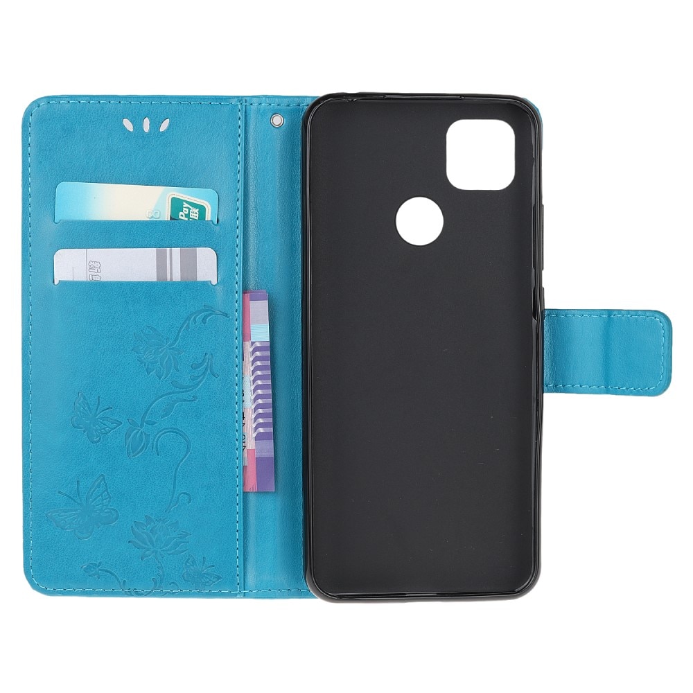Étui en cuir à papillons pour Xiaomi Redmi 9C, Bleu