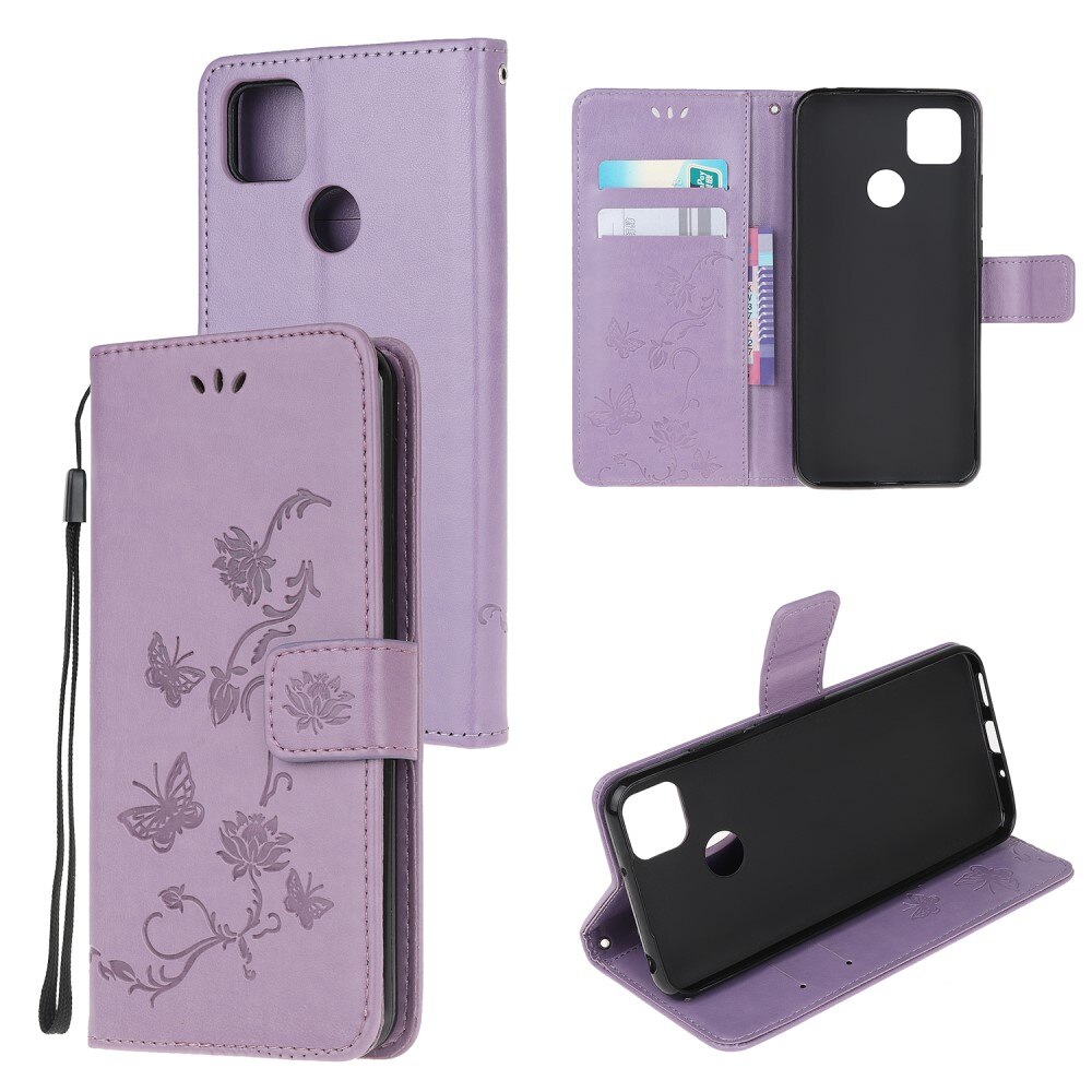 Étui en cuir à papillons pour Xiaomi Redmi 9C, Violet
