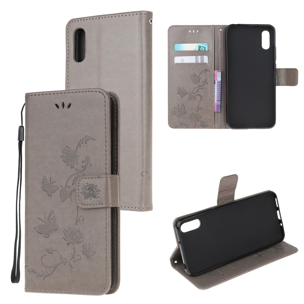 Étui en cuir à papillons pour Xiaomi Redmi 9AT, Gris