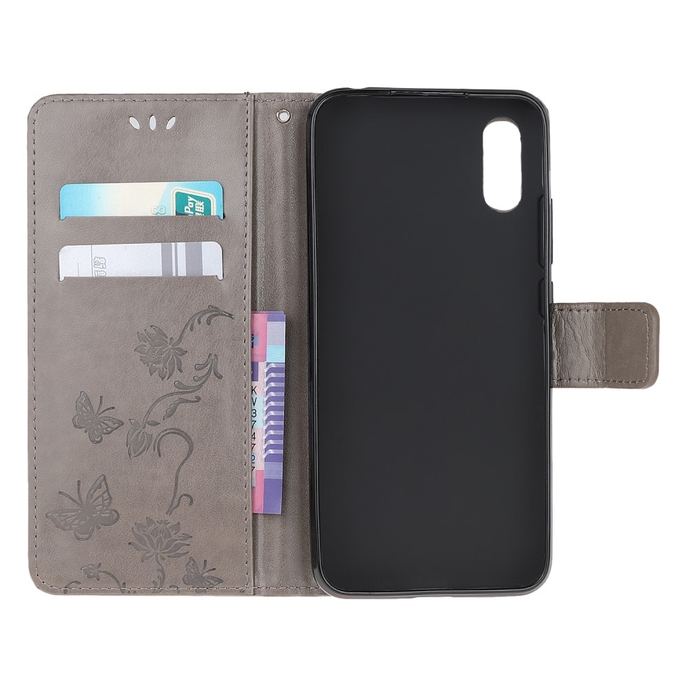 Étui en cuir à papillons pour Xiaomi Redmi 9AT, Gris