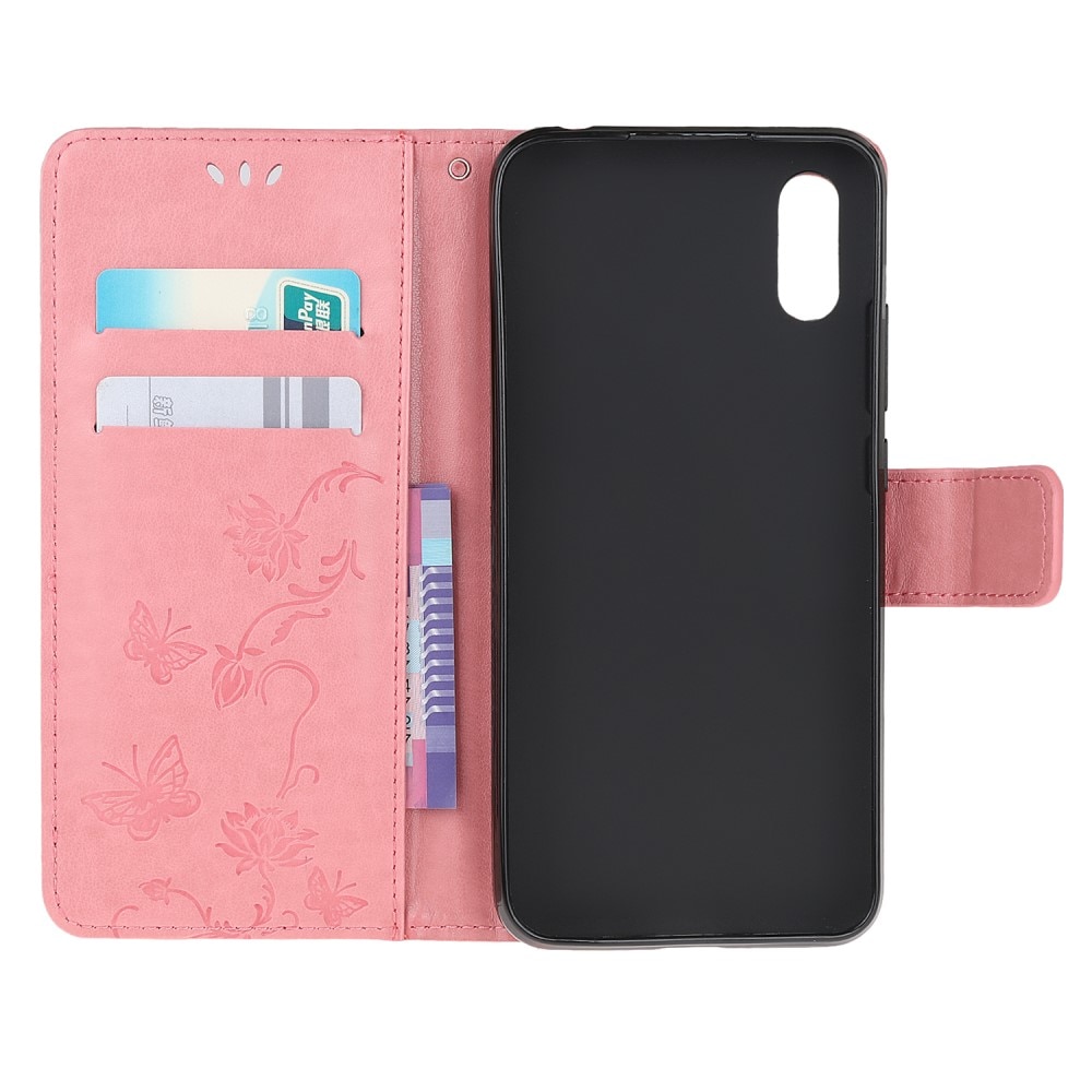 Étui en cuir à papillons pour Xiaomi Redmi 9AT, Rose
