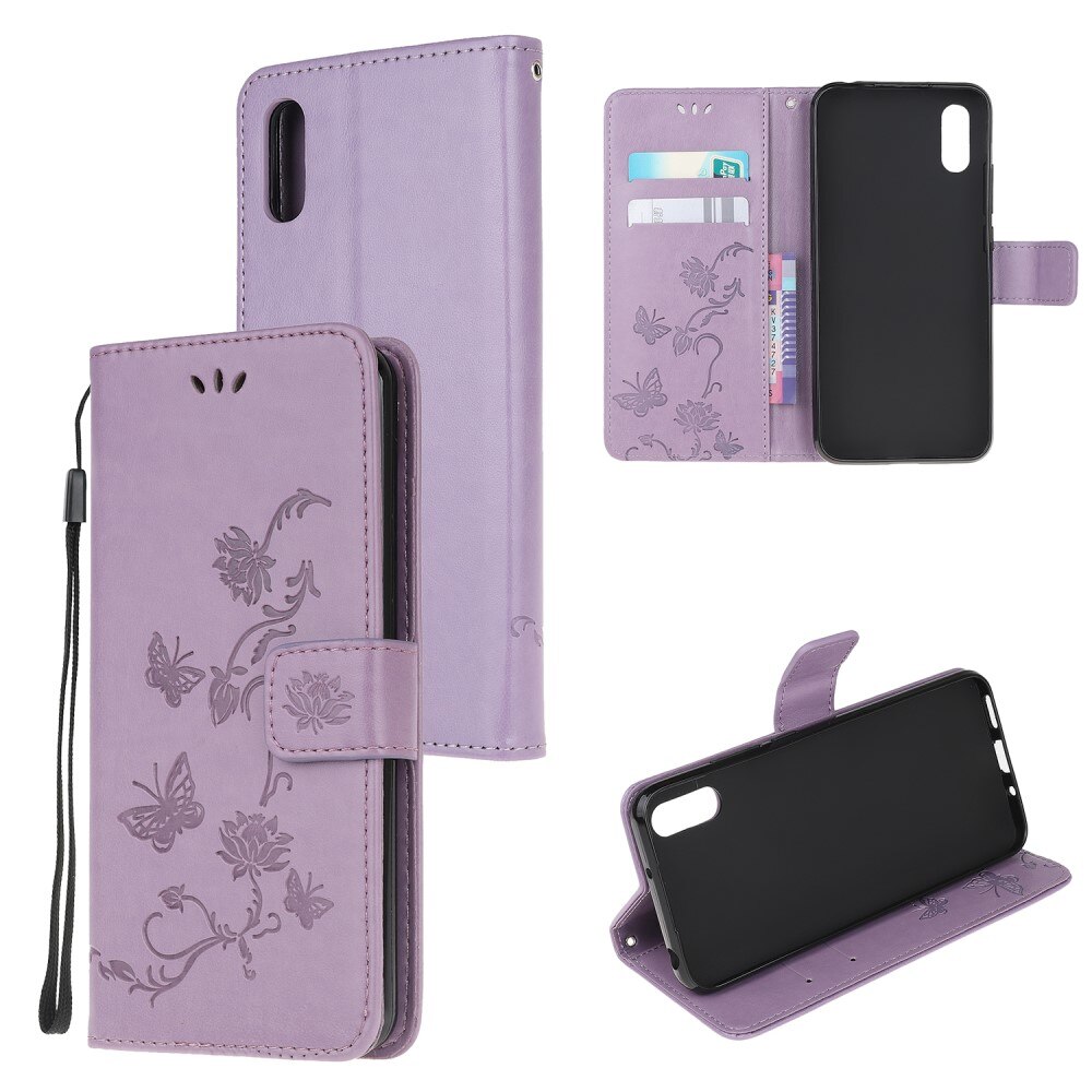 Étui en cuir à papillons pour Xiaomi Redmi 9AT, Violet