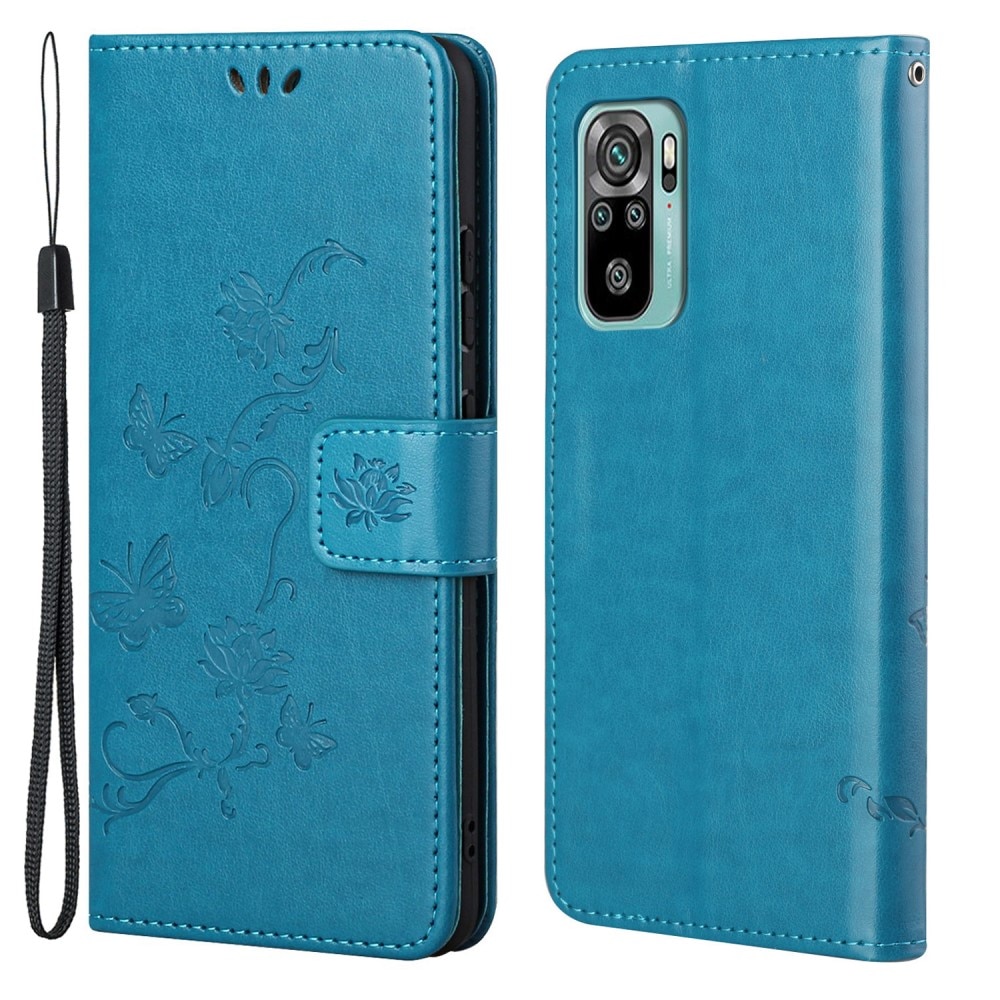 Étui en cuir à papillons pour Xiaomi Redmi 10, Bleu