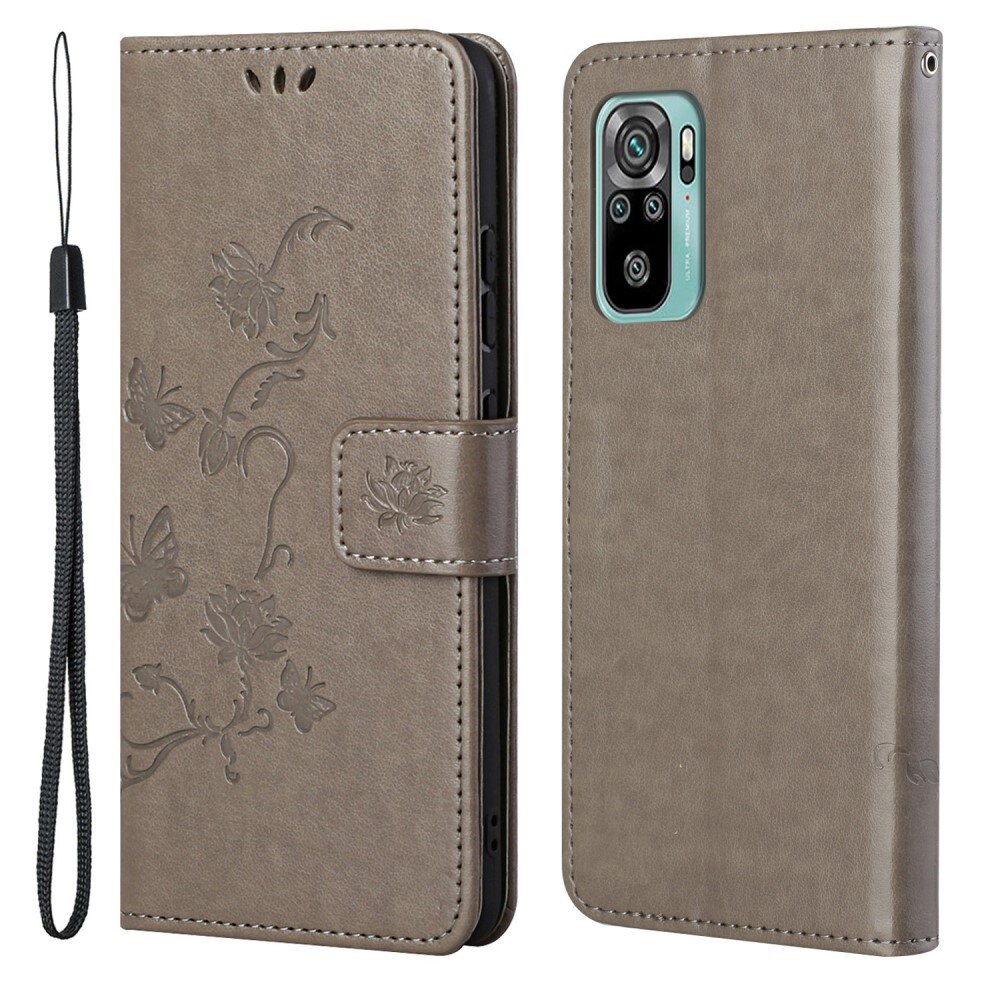 Étui en cuir à papillons pour Xiaomi Redmi 10, Gris