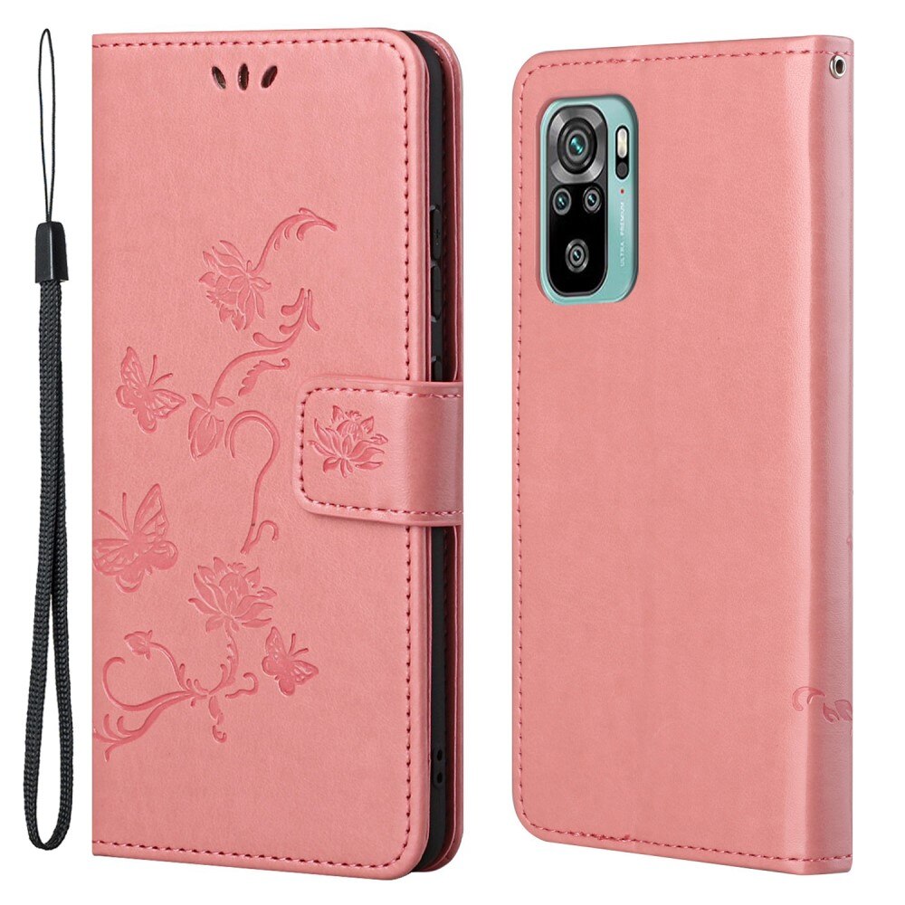 Étui en cuir à papillons pour Xiaomi Redmi 10, rose